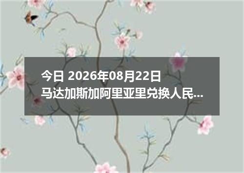 今日 2026年08月22日 马达加斯加阿里亚里兑换人民币最新汇率行情