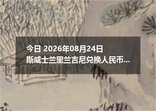 今日 2026年08月24日 斯威士兰里兰吉尼兑换人民币最新汇率行情