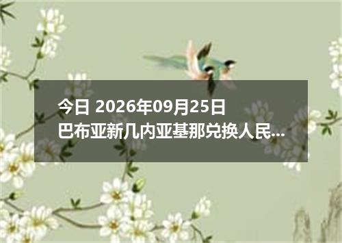 今日 2026年09月25日 巴布亚新几内亚基那兑换人民币最新汇率行情
