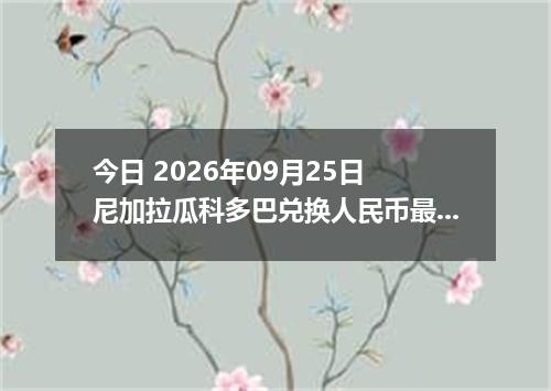 今日 2026年09月25日 尼加拉瓜科多巴兑换人民币最新汇率行情