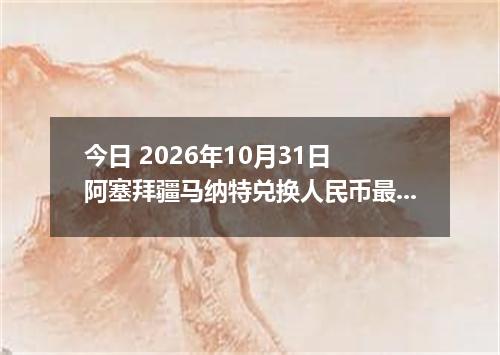 今日 2026年10月31日 阿塞拜疆马纳特兑换人民币最新汇率行情