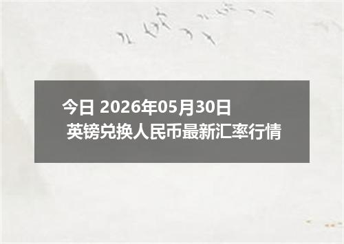 今日 2026年05月30日 英镑兑换人民币最新汇率行情